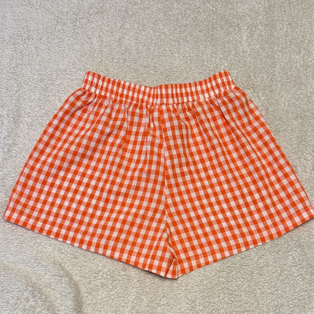 🍊✨ SHEIN Orange Gingham Shorts – Women’s M (US 6) – Elastic Waist Summer Shorts - Picture 5 of 5